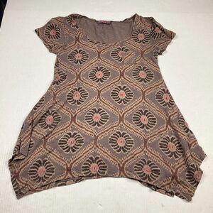 Fresh Produce Lagenlook T-Shirt Printed Loose Fit Breathable Short Sleeve Tee XS